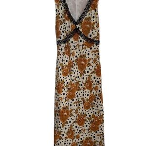 Vintage Y2K 90’s Floral Polka Dot Sleeveless Silk Slip MIDI Dress